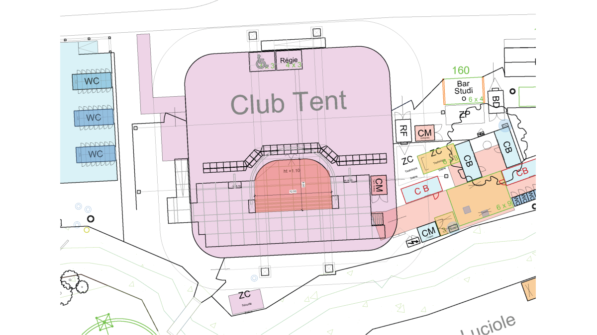 Plan espace scénique Club Tent